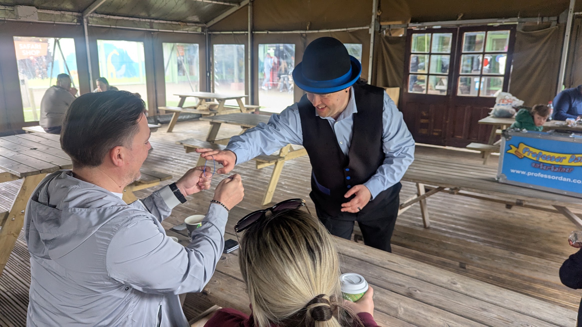 Professor Dan performing close-up magic at Knowsley Safari Park